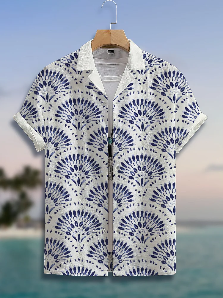 Men's Fan-Shaped Flower All Over Print Short Sleeve Shirt
