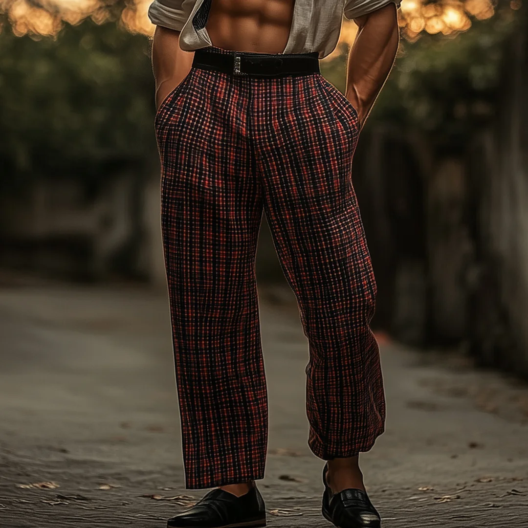 Plaid High-Waisted Trousers With Bold Style And Comfort-inspireuse