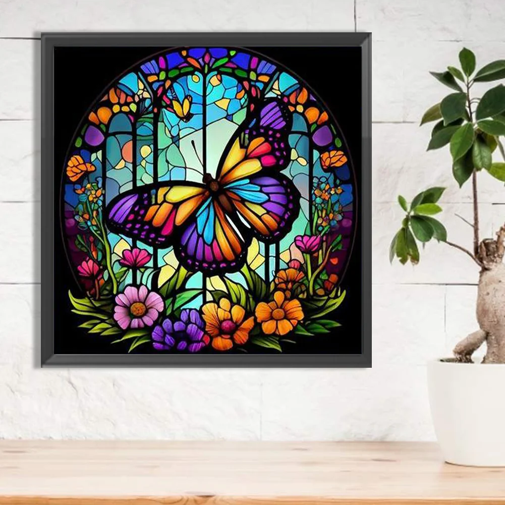 Diamond Painting - Full Round Drill - Stained Glass Butterfly(30*30cm)