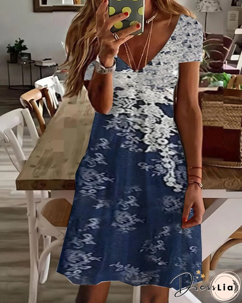 Sexy V-Neck Loose Print Dress