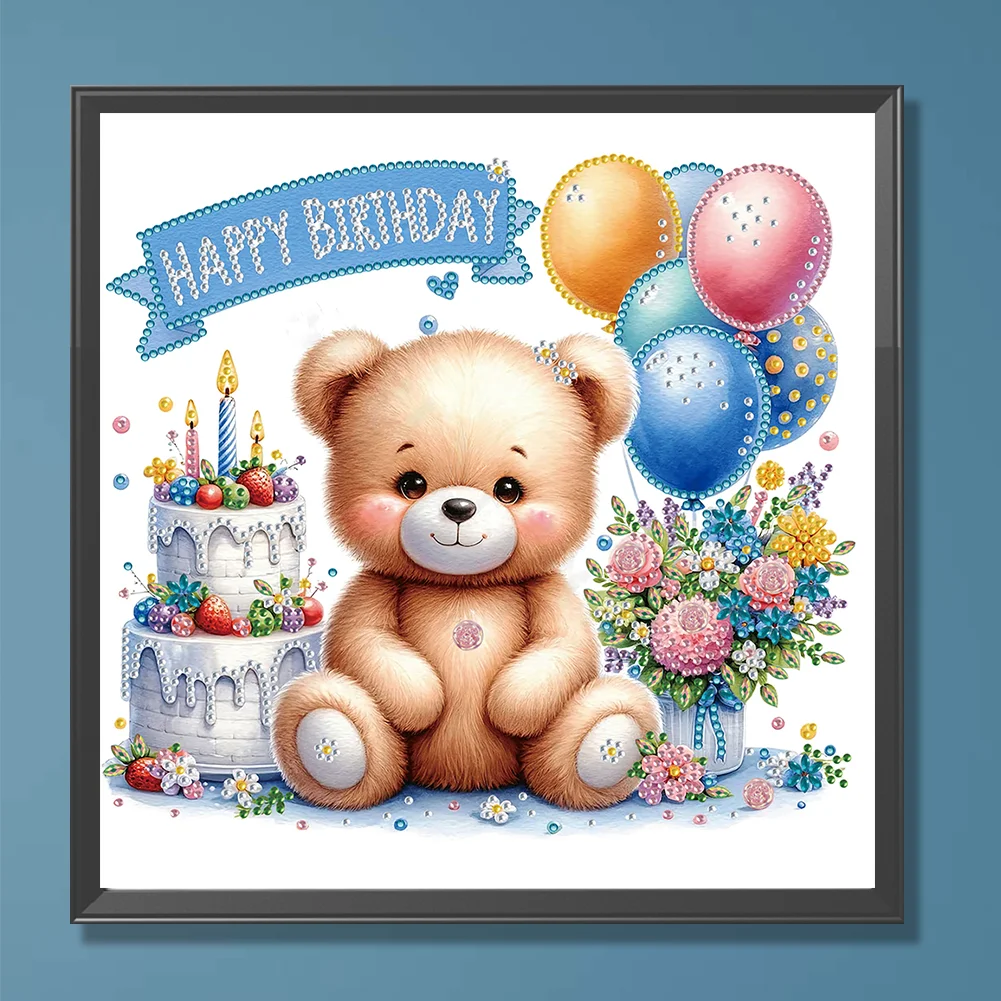 Diamond Painting - Partial Special Shaped Drill - Birthday Teddy Bear(Canvas|30*30cm)