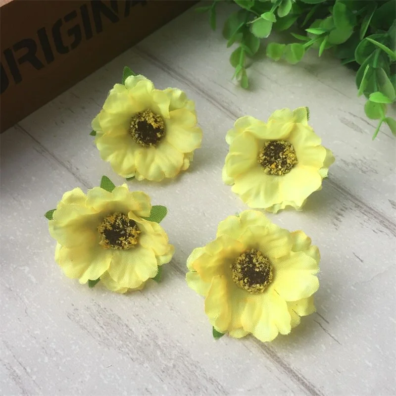 10pcs/lot 4cm Mini Poppy Silk Cherry Blossoms Artificial Rose Flower Heads For Wedding Decoration Scrapbooking DIY Wreath
