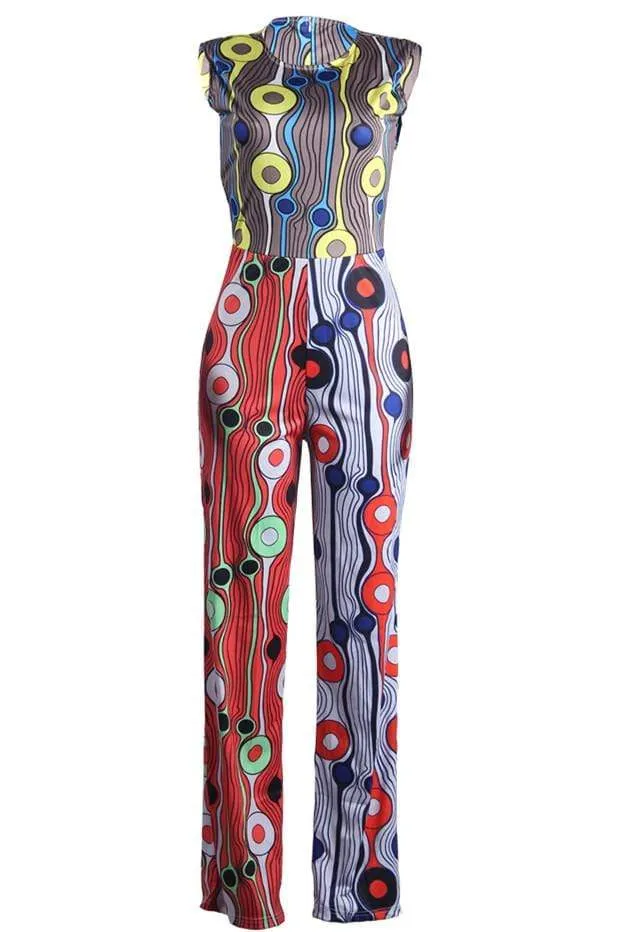 Fashion Round Neck Sleeveless Printing Jumpsuit