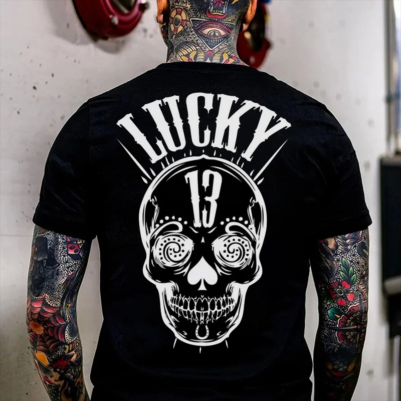 LUCKY 13 Skull Print Men's T-shirt