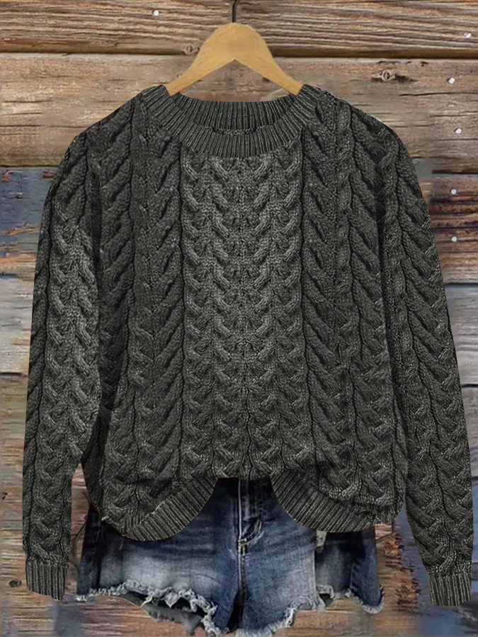 Women's Super Soft Honeycomb Aran Crew Neck Sweater