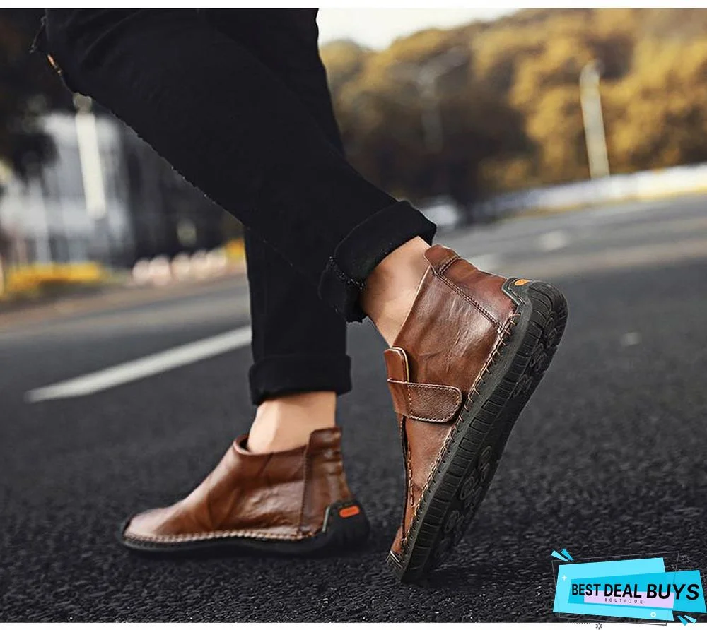 Men Snow Boots Leather Plush Man Ankle Boots Warm Fur Men's Boots Autumn Men Shoes