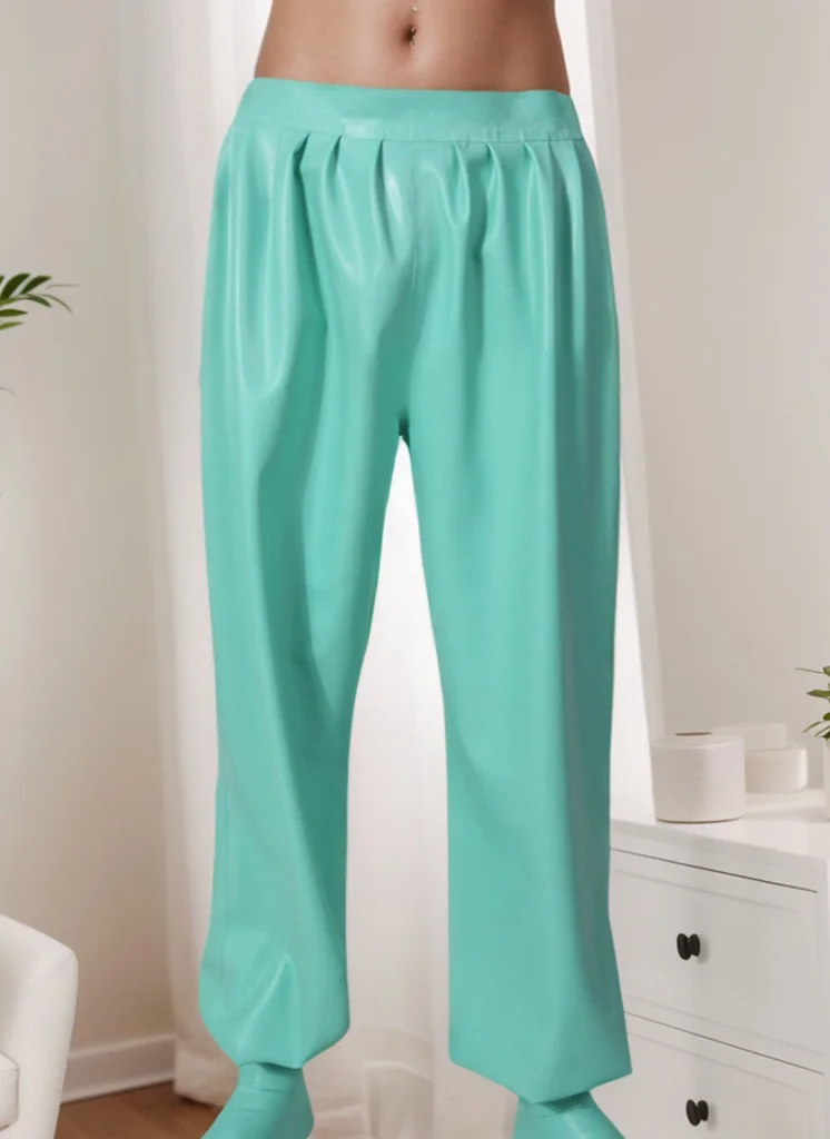 Men Green Latex Pants Harem Socks