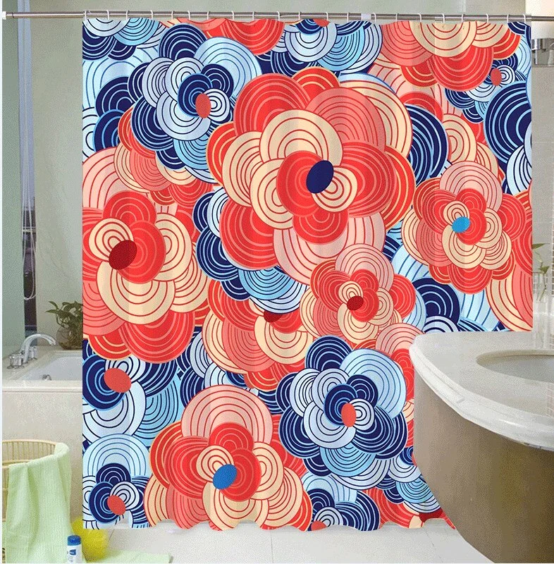 Marble Striped Shower Curtain Blue Black Simple Design Wave Bathroom Accessories Decorative Waterproof Screen With Hook