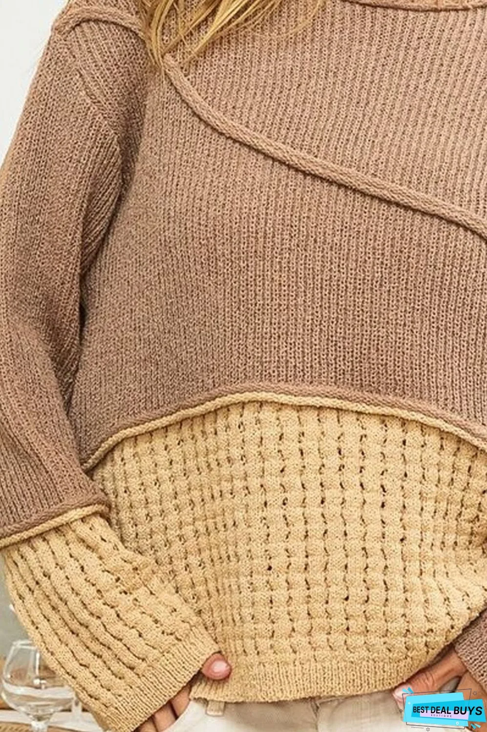 BiBi Texture Detail Contrast Drop Shoulder Sweater
