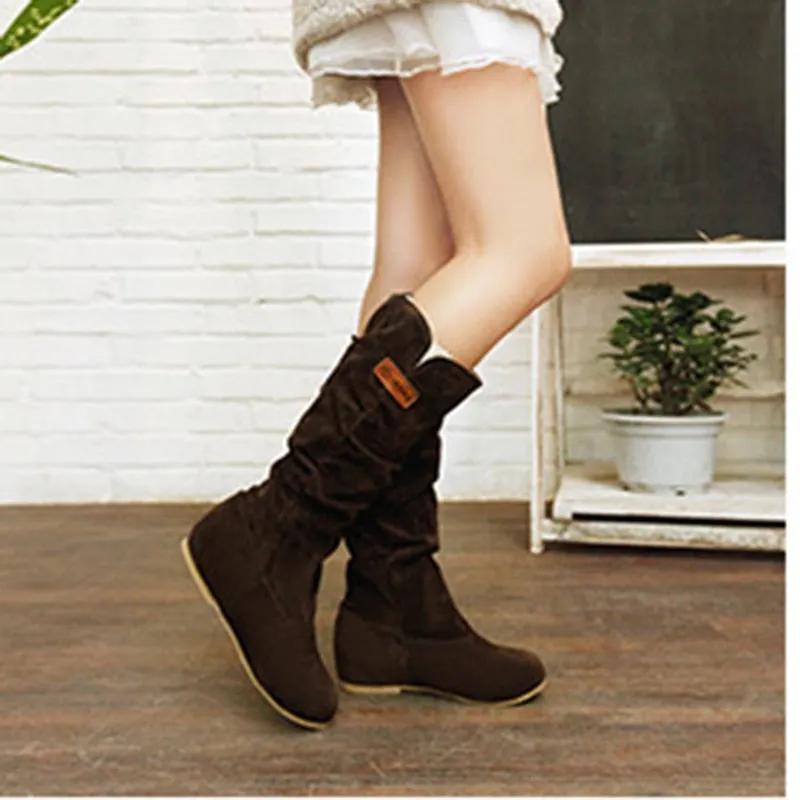 Ladies Boot 2021 Winter Internal Increase Mid-calf Boots Lace Flowers Cotton Boots Women Plus Size Suede Boots Botas De Mujer