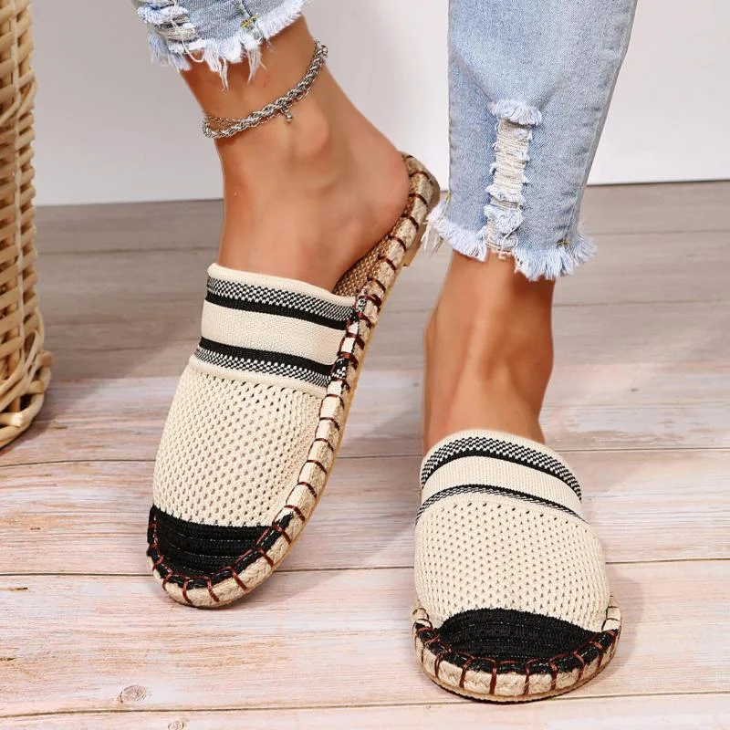 Back To School 2022 Breathable Women's Slippers Comfortable Air Mesh Fashion Plus Size 43 Cover Toe Slip-On Soft Women Sandals Flat Shoes