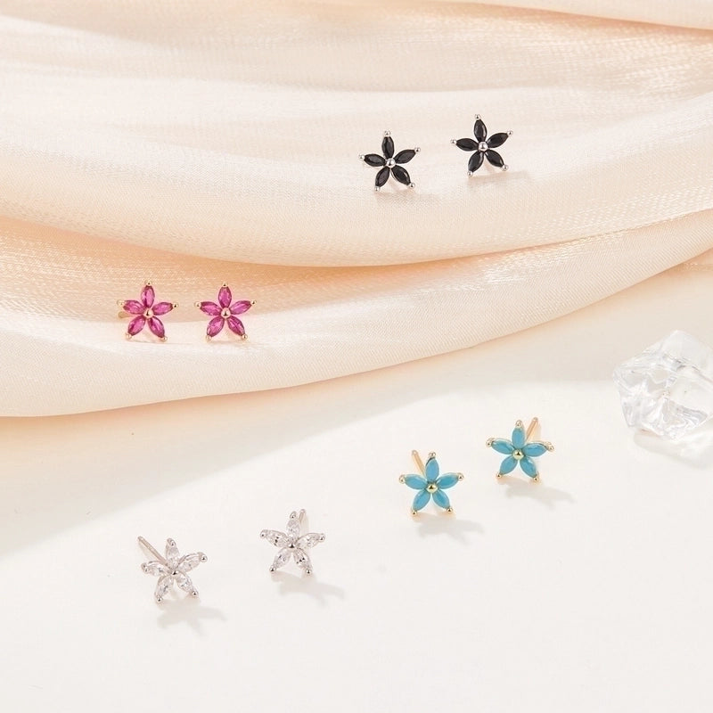 1 Pair 925 Sterling Silver Flower Ear Studs