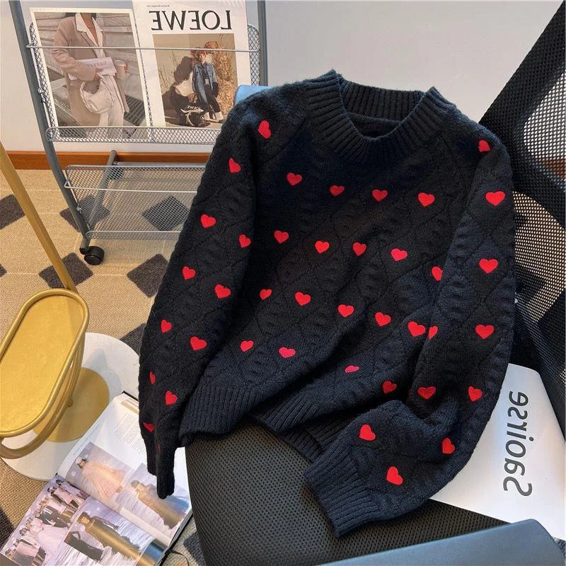 Ueong Ueong Autumn Lady Wind Temperament All-Match Jacket Korean Version Of The New Design Sense Love Print Twist Sweater Female Tide