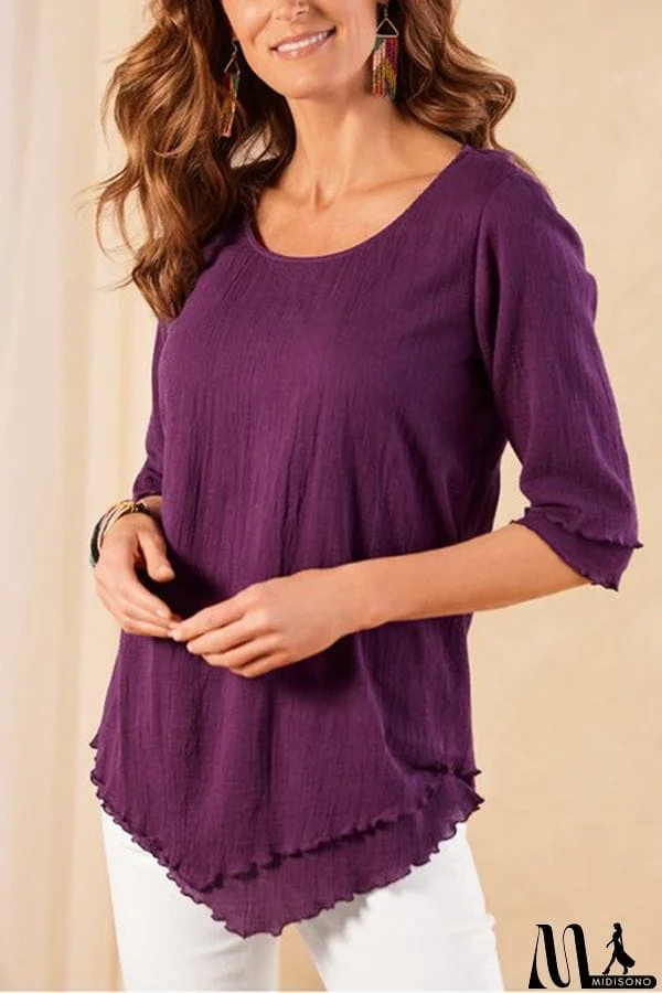MidiSono - Layered Mid-sleeve Chiffon Top