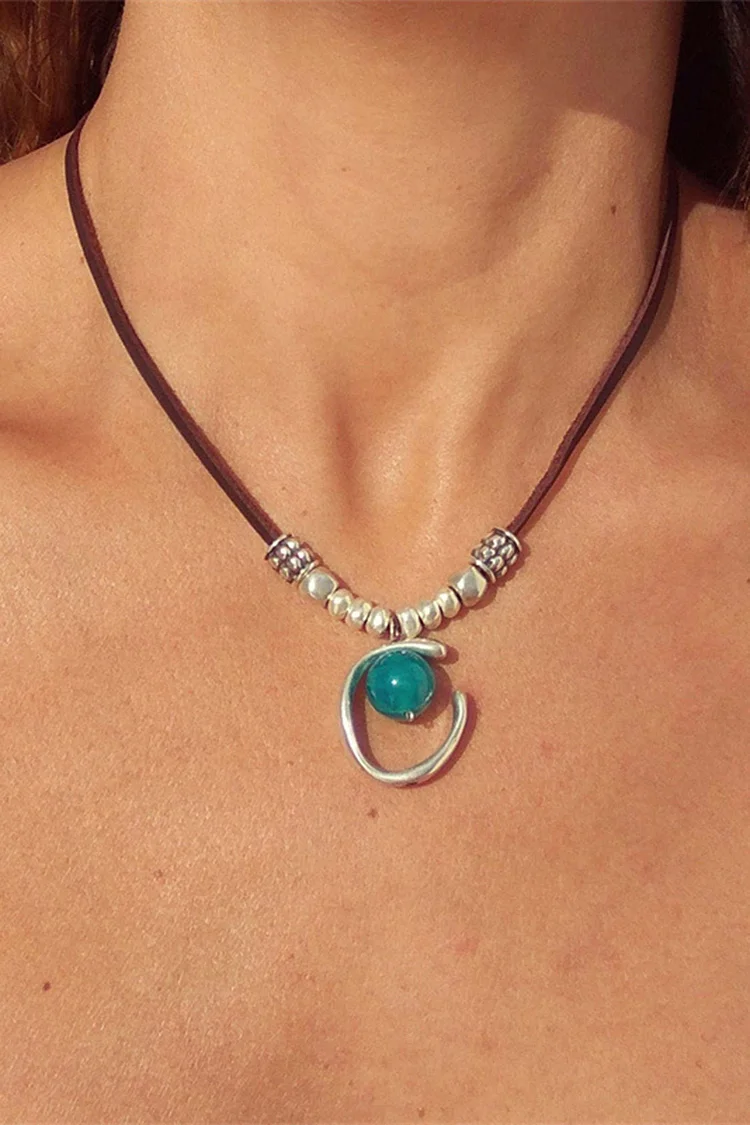 Vintage Natural Stone Half Ring Pendant Necklace