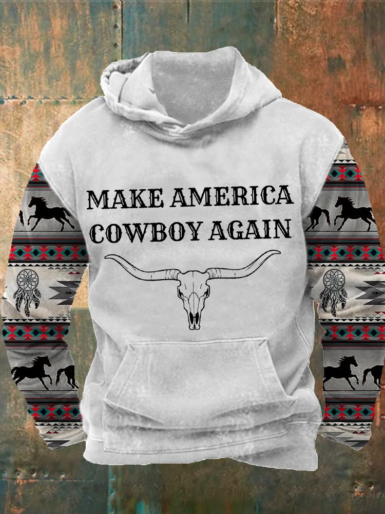 Western Make America Cowboy Again Print Casual Hoodie