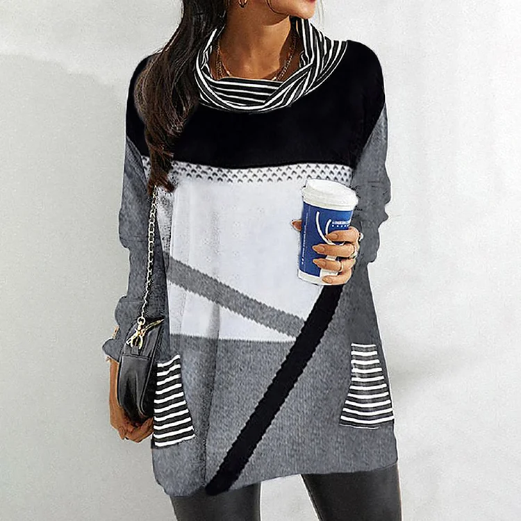 Wearshes Casual Colorblock Printed Long Sleeve Tunic