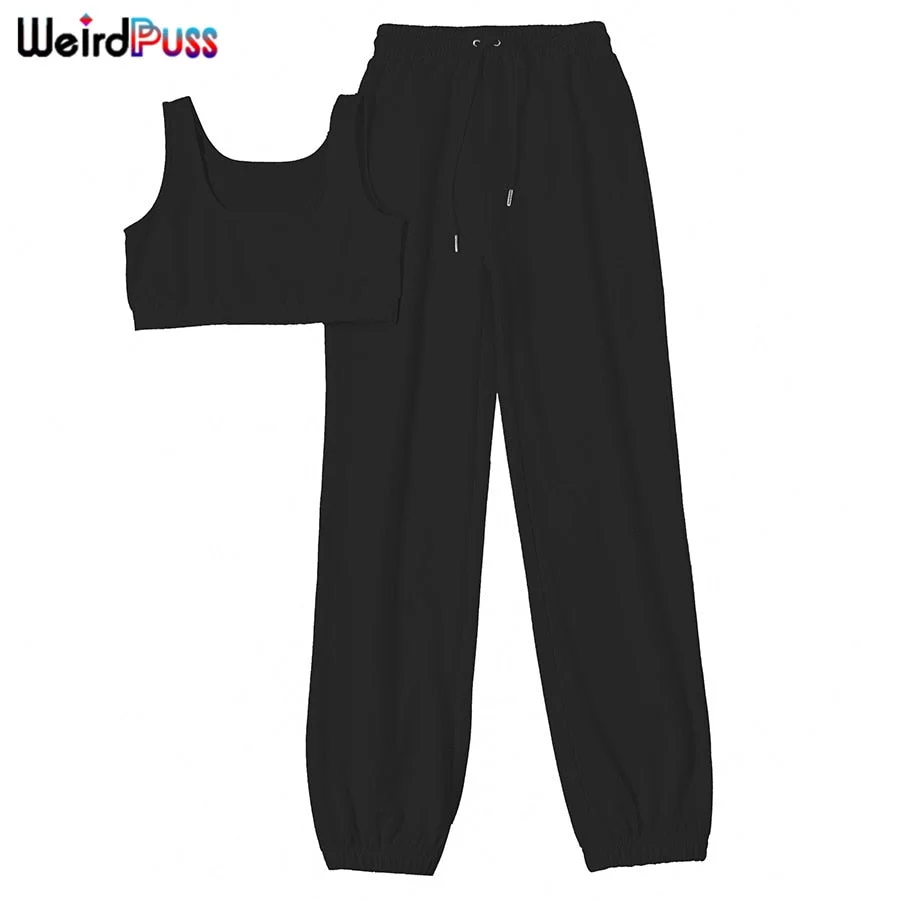 Weird Puss 2 Piece Sets Women Casual Cotton Tracksuit Fitness Tank Top Drawstring Shorts Activity Stretchy Summer Street Outfits