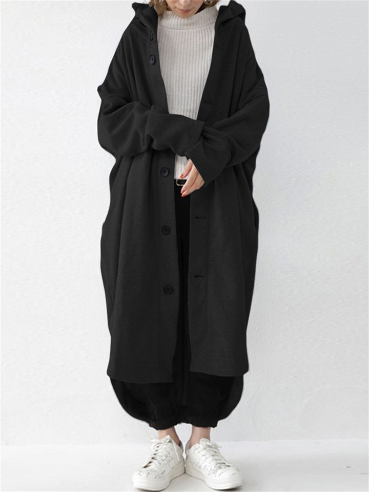 New Autumn and Winter Solid Color Women's Trench Coat Coat Cozy Casual Women's Hooded Mid-Length Coat