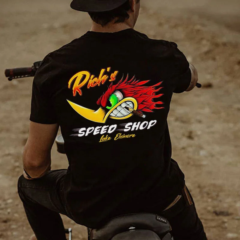 RIDE'S SPEED SHOP Hot Rod Bird Black Print T-shirt