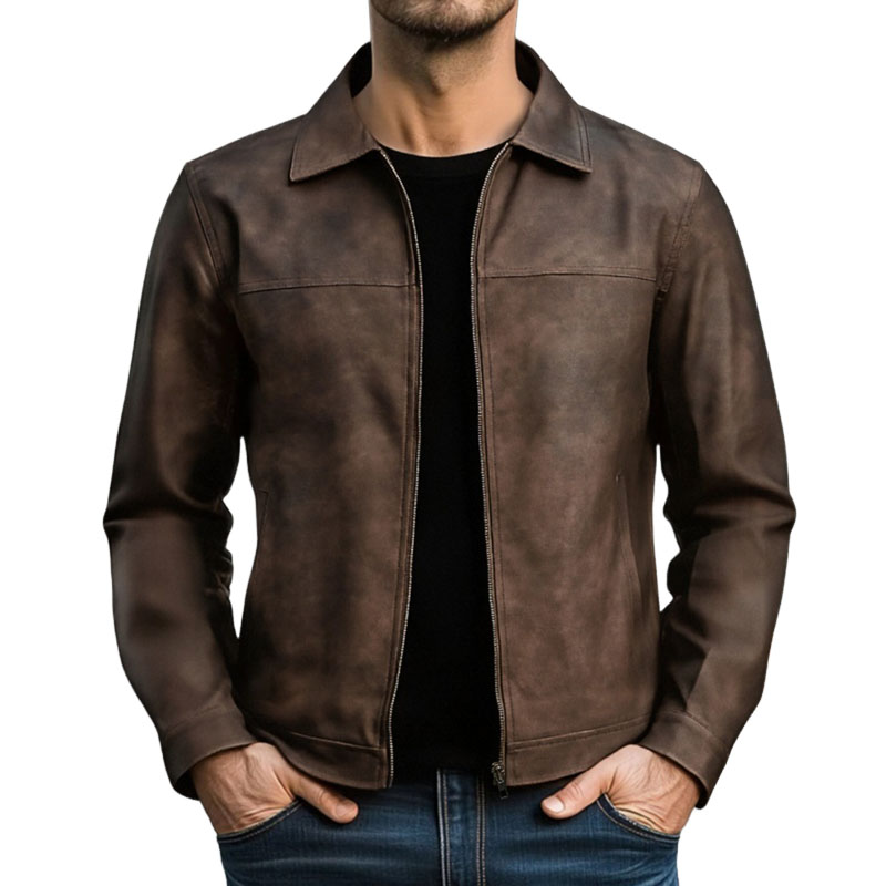 Men's Classic Fashion Zipper Pu Leather Jacket