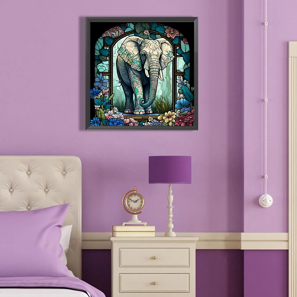 Diamond Painting - Full Round Drill - Stained Glass Elephant(Canvas|40*40cm)