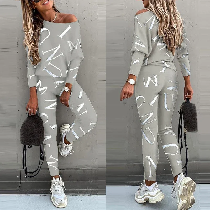 Women's Letter Printing Long Sleeve Trousers Casual Suit