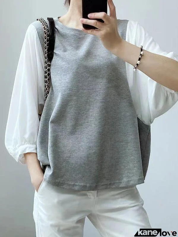 Half Sleeves Loose Split-Joint Round-Neck T-Shirts