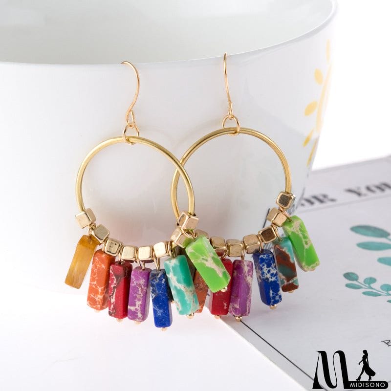 MidiSono - Multicolored Stone Dangle Earrings
