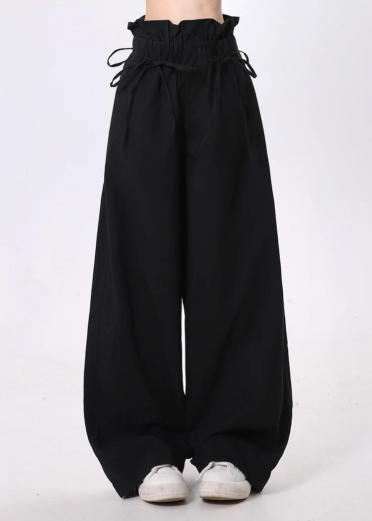 Stylish Black Elastic Waist Cotton Pants Spring