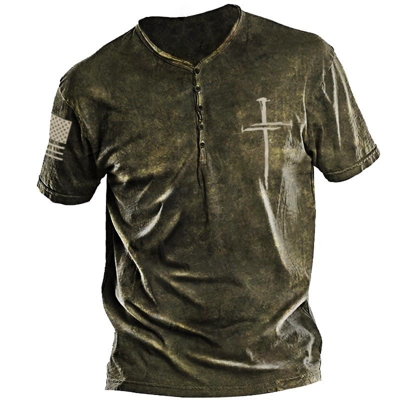 Fashion Mens Retro Cross Printed Tactics Short-Sleeved T-shirt-Compassnice®