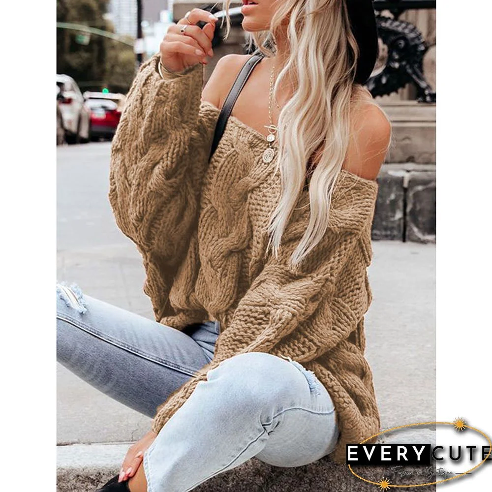 Khaki Oversize Pullover Knit Sweater