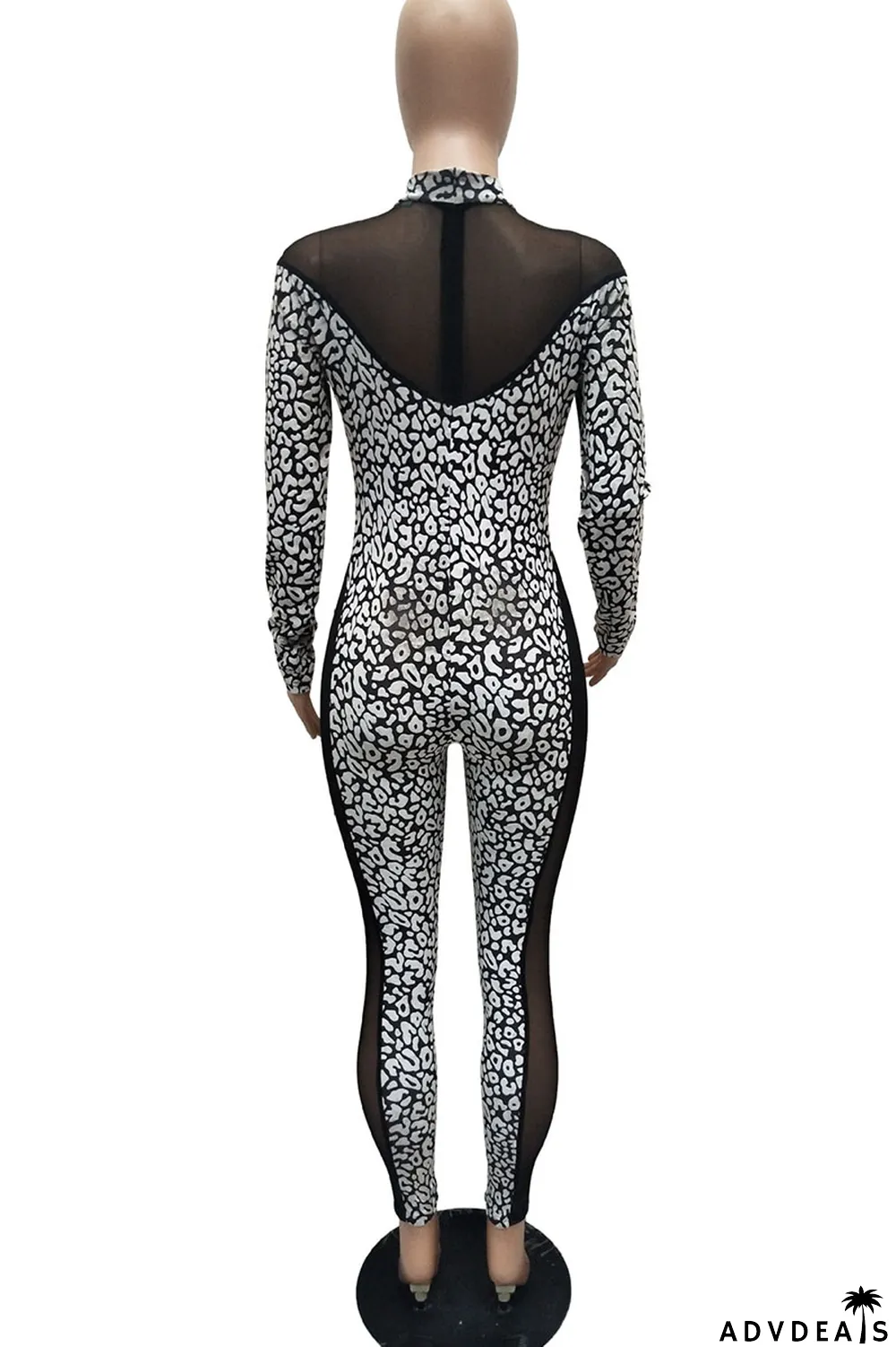 White Casual Print Leopard Split Joint O Neck Regular Jumpsuits