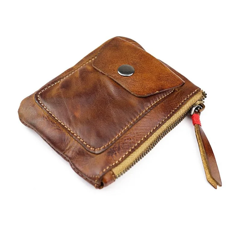 Men's Vintage Vegetable Tanned Leather Zip Coin Purse 06205418M