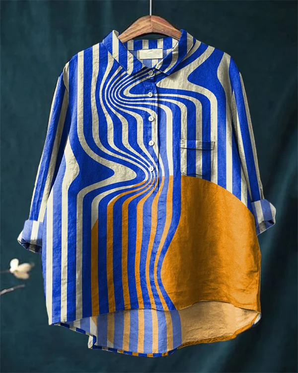 Retro Simple Abstract Art Print Cotton and Linen Shirt