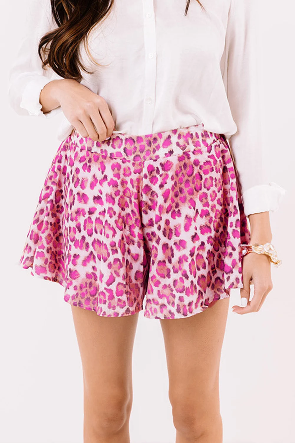 Rose Leopard Print Flutter Casual Shorts | IFYHOME