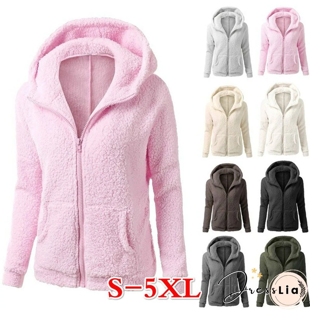 Woman Clothes Warm Autumn Winter Thicken Fleece Coat Zip Up Hooded Slim Parka Jacket Overcoat Woman Hoodie Plus SizeS-5XL