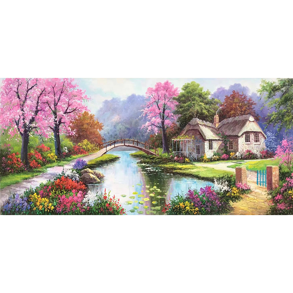 

100*50CM - Round Drill Diamond Painting - Spring Village, 501 Original