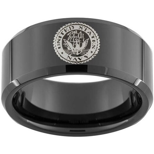 Women's Or Men's U.S. Navy / USN Tungsten Carbide Wedding Band Rings,Military Wedding ring bands. Black with Laser Etched United States Navy Logo Ring With Mens And Womens For Width 4MM 6MM 8MM 10MM