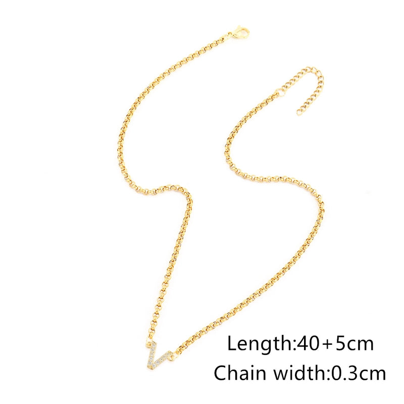 Minimalist Classic Style Letter 201 Stainless Steel Copper Zircon Women’s Pendant Necklace Men Pendant Necklaces