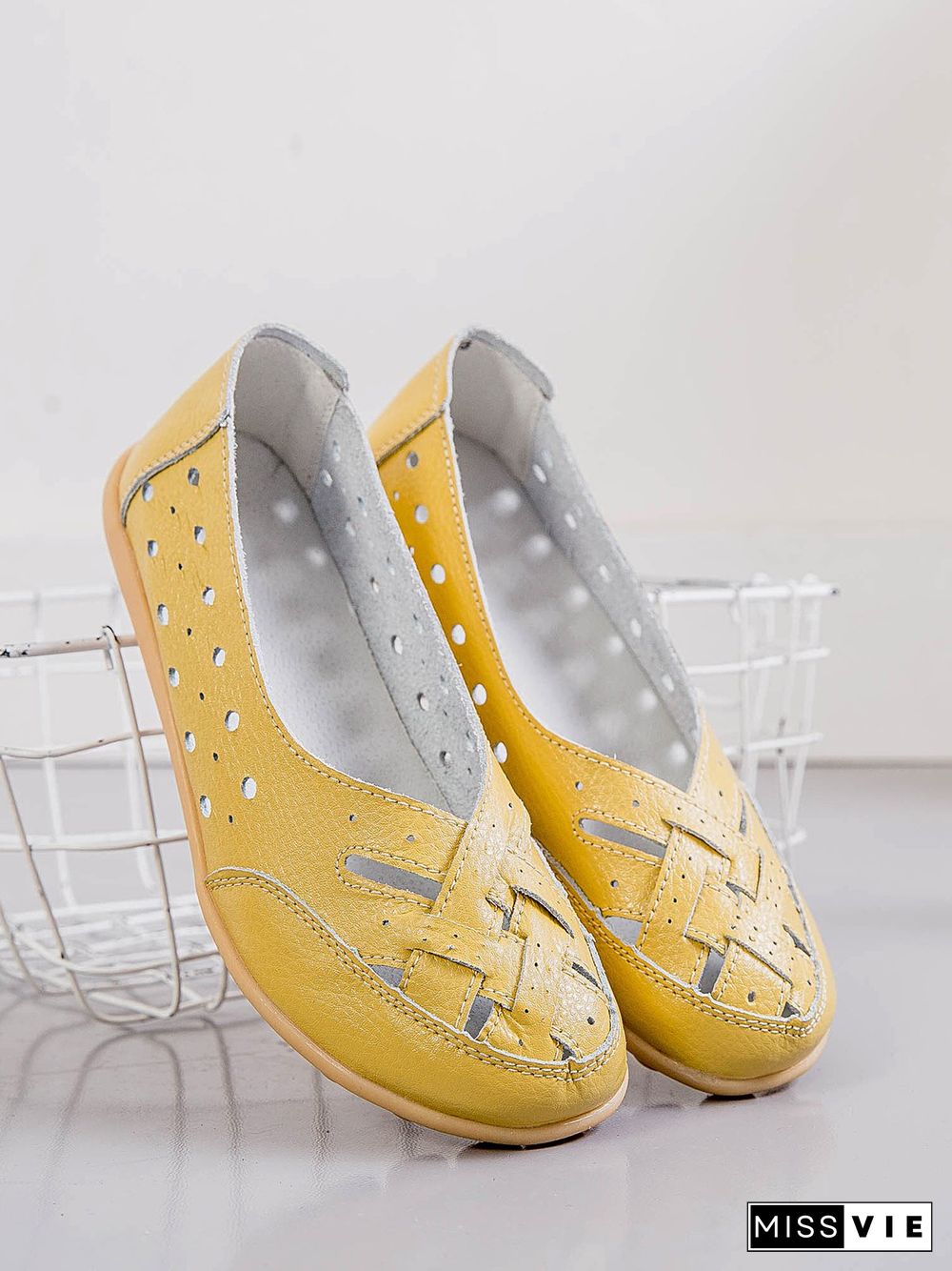 Hollow Leather Soft Sole Shoes