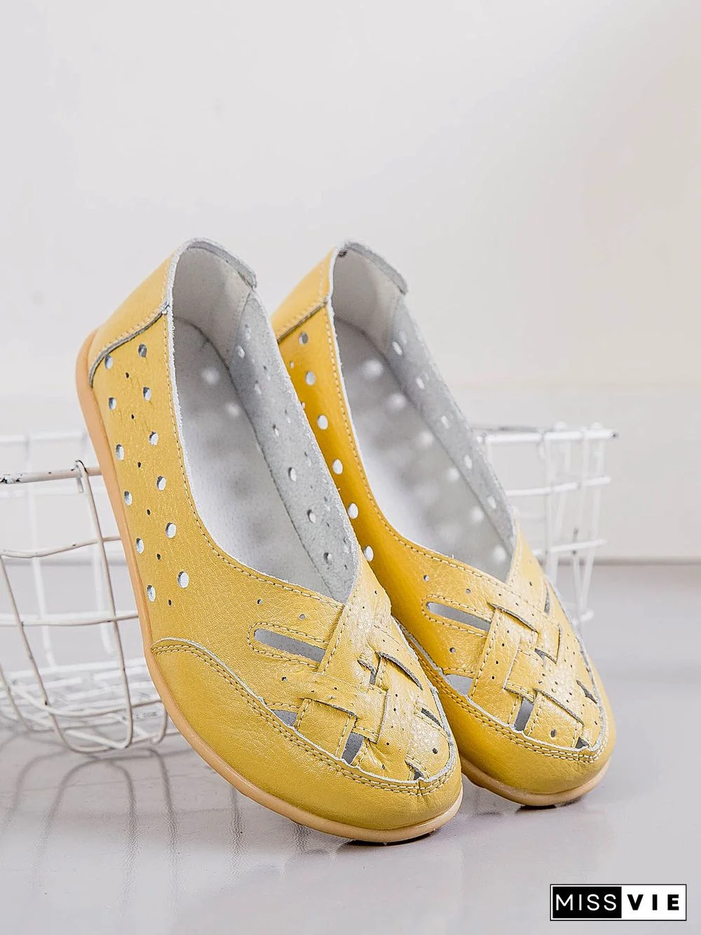 Hollow Leather Soft Sole Shoes