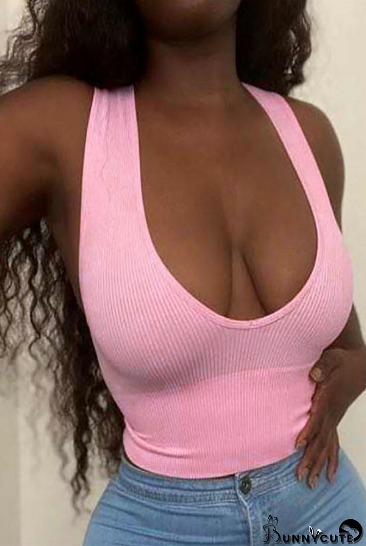 Pink Sexy Solid Patchwork U Neck Tops