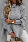 Women's Half-high Collar Solid Color Side-slit Knitted Sweater