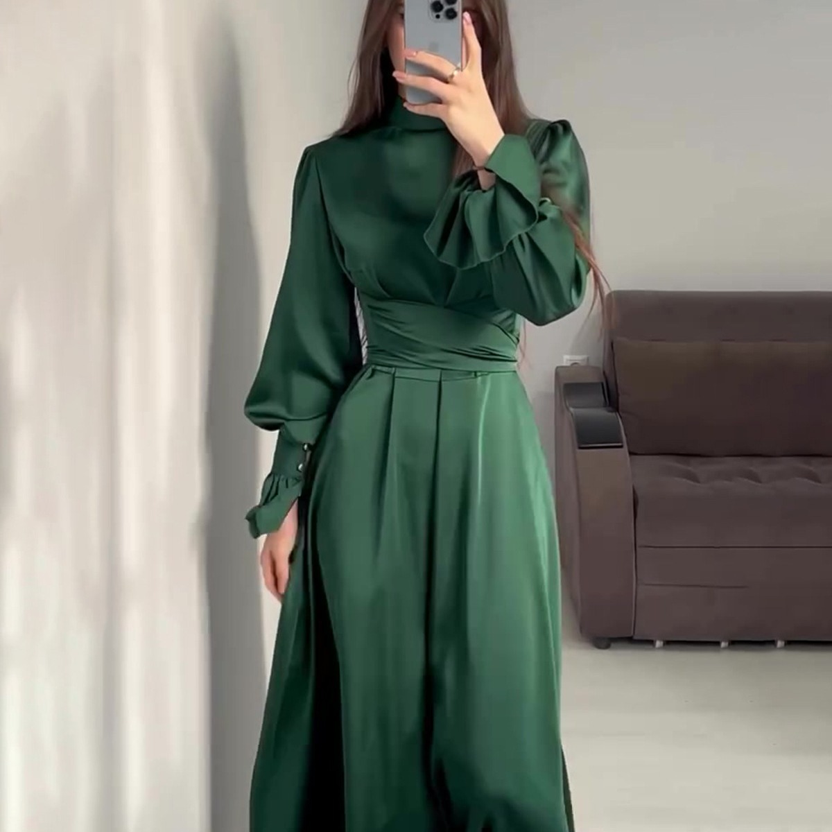 Ootddress Ruffled Bandage Elegant Maxi Dress For Women Patchwork Slim Lace-Up Solid Vintage Evening Partywear Ladies Long Dress 2025