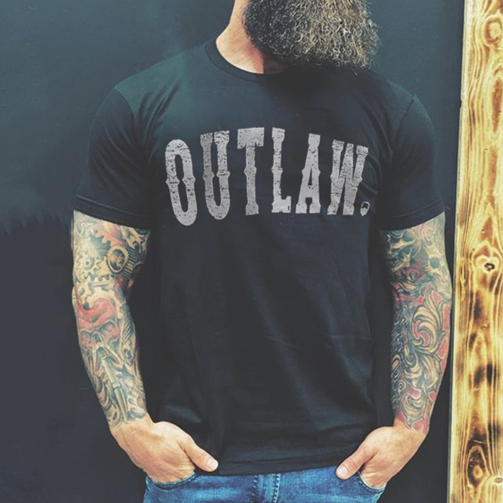 Livereid Black Men Outlaw Letter Printed Designer Black T-Shirt - Livereid