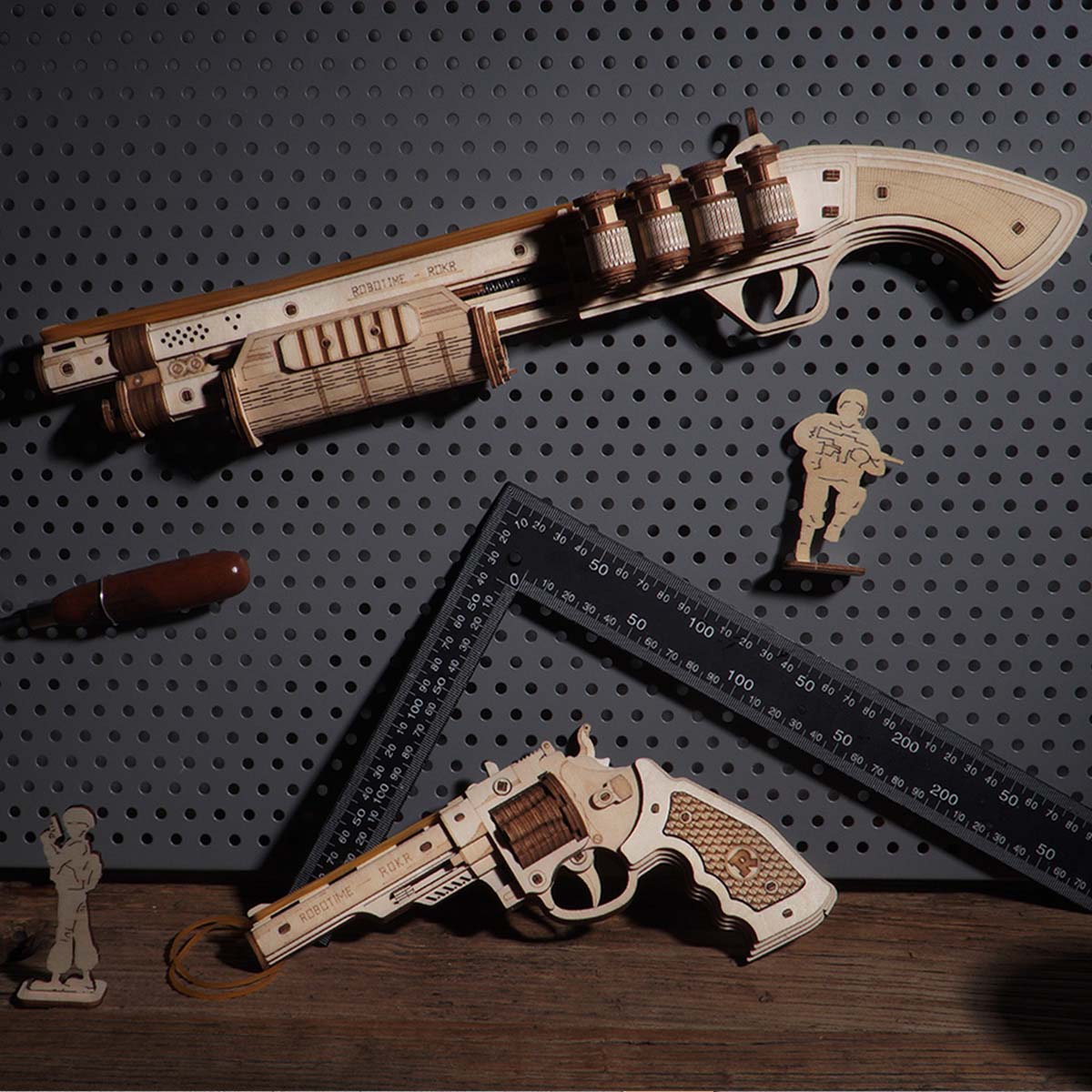 ROKR 3D Wooden Puzzle Toy Gun | Corsac M60 + Terminator M870