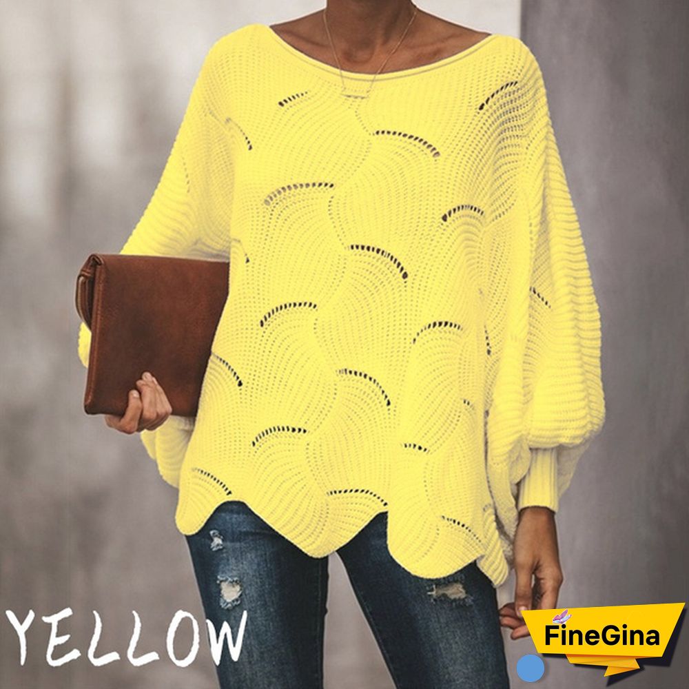 Women Plus Size Fashions Pure Color Hollow Out Bat Sleeve Loose Sweaters Ladies Autumn Winter Pullovers Tops S-5XL