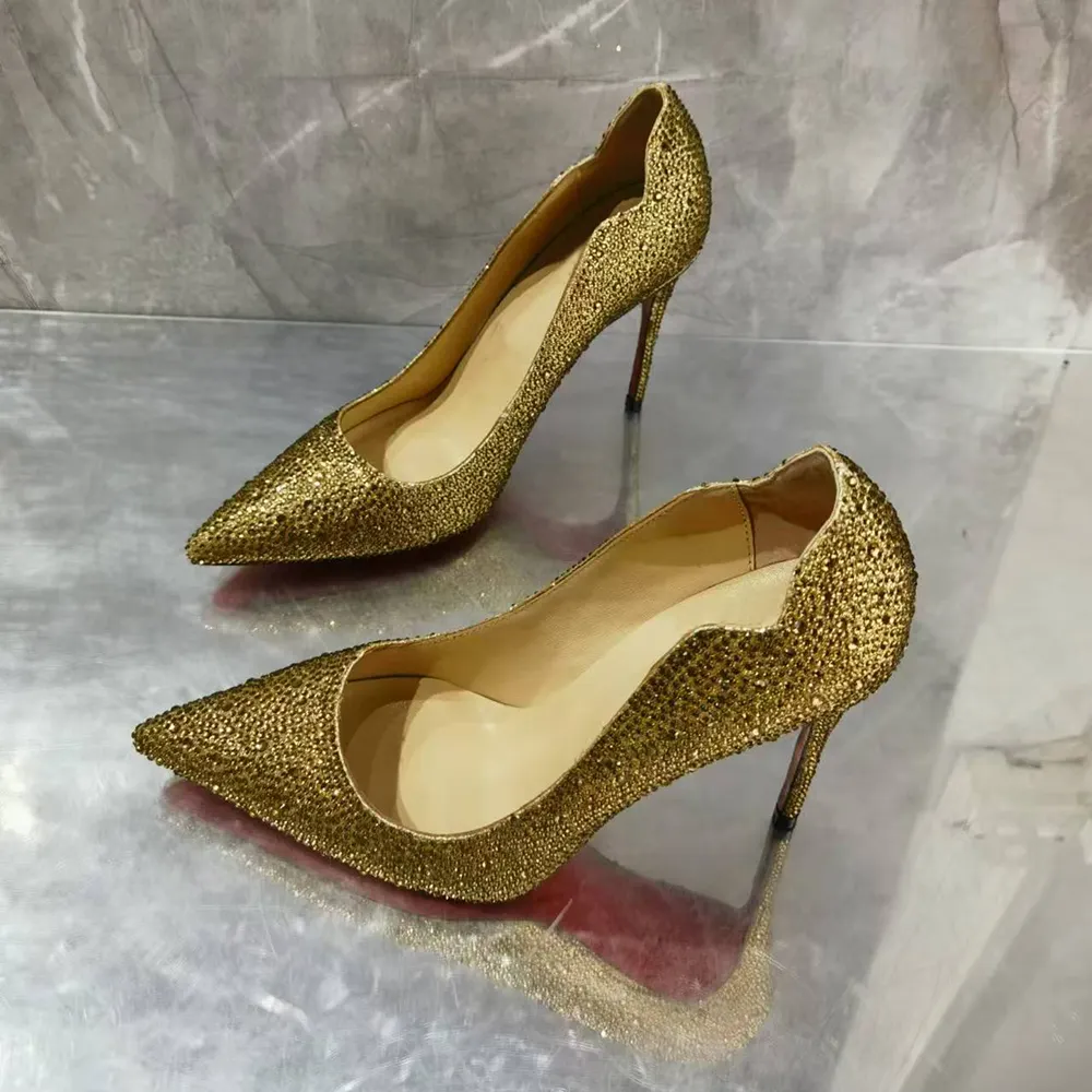 100mm/120mm Women's High Heels Party Wedding Stilettos Patent Red Bottom Rhinestone Pumps-vocosishoes