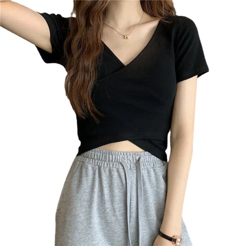 Brownm Brownm Summer New Design Cross Versatile Show Slim Short-Sleeve T-Shirt Korean Version Short Pure Color Jacket Women